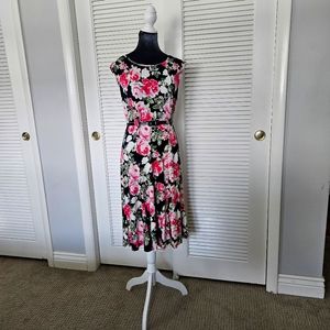 Shelby & Palmer Floral Fit And Flair Dress Knee Length Sleeveless Belted  Sz 10
